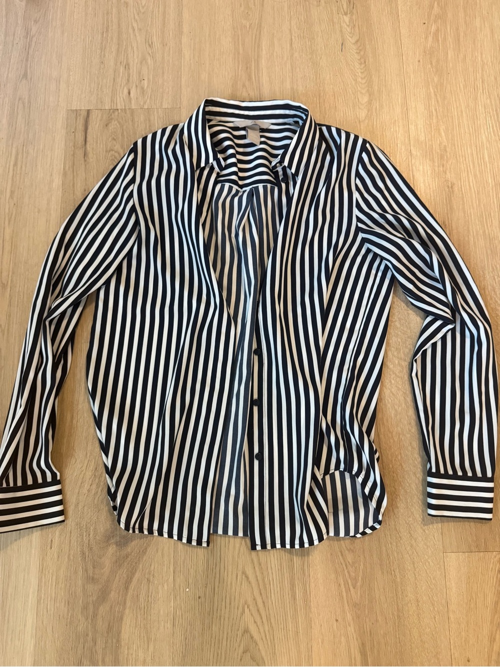 Classic Navy & White Striped Button-Up Shirt- adult small or zero